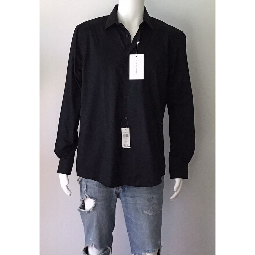 NEW LUCKY BRAND Black Slim Fit Button Up Long Sleeve Stretch Shirt (Size L)